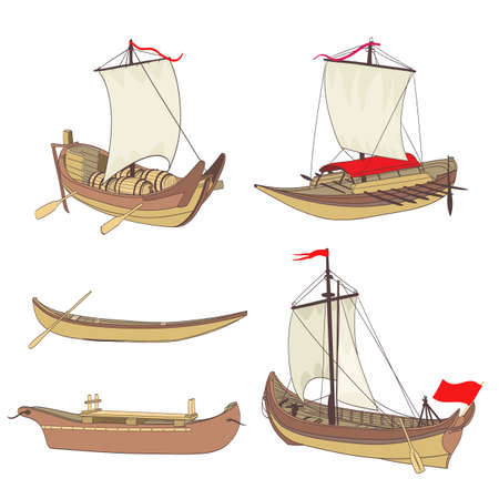 set of ancient ships drawingのイラスト素材