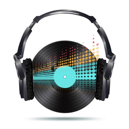 headphones with vinyl disk and equalizerのイラスト素材