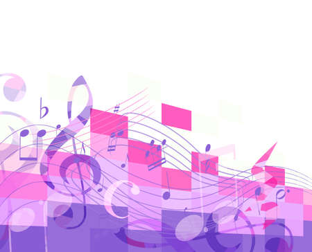 abstract purple musical background with key and notes, musical signsのイラスト素材