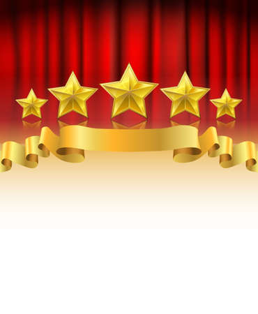 red curtain with golden stars and a ribbon background with white spaceのイラスト素材