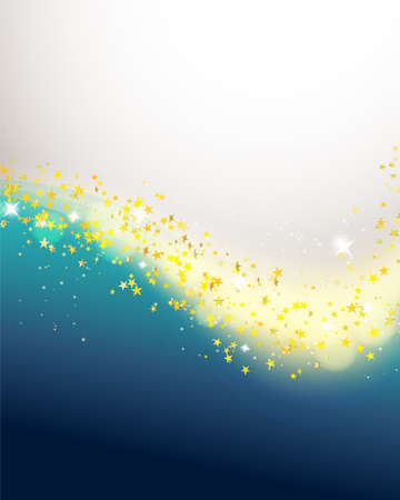 golden stars flowing over blue backgroundのイラスト素材