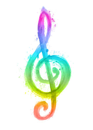 watercolor rainbow treble clef g on whiteのイラスト素材