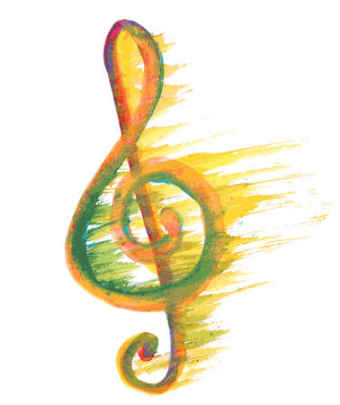 watercolor multicolor treble clef g on whiteのイラスト素材