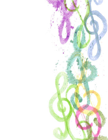 background border with watercolor treble clefs g on whiteのイラスト素材