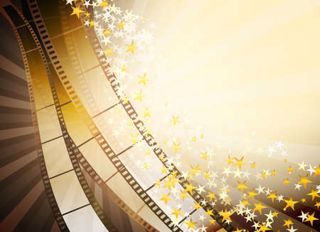 background with retro filmstrip and golden starsのイラスト素材