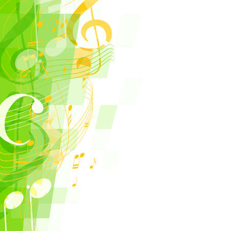 abstract green musical background with key and notes, musical signsのイラスト素材