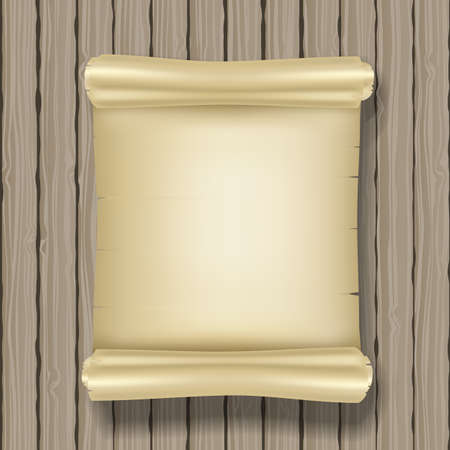 vertical ancient scroll on wooden background. vectorのイラスト素材