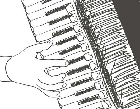 playing accordion illustration. black on white marker drawingのイラスト素材