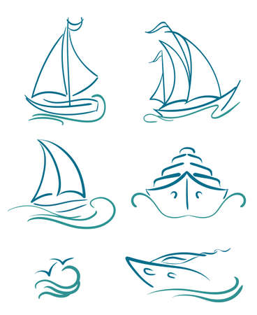 yacht and sailboats symbols on whiteのイラスト素材