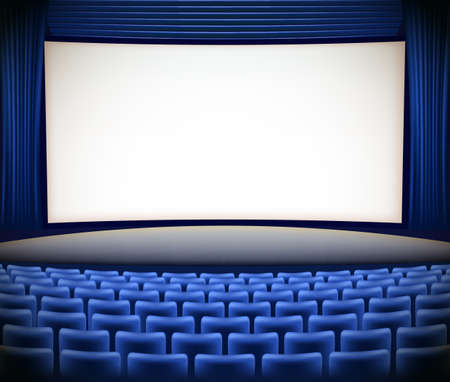cinema theater background with blue seats and blue curtainsのイラスト素材