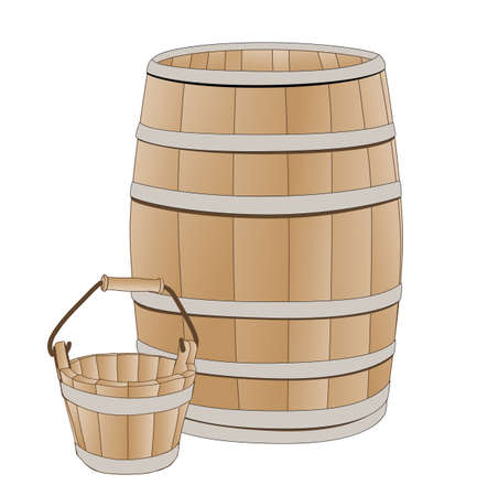 wooden barrel and bucketのイラスト素材