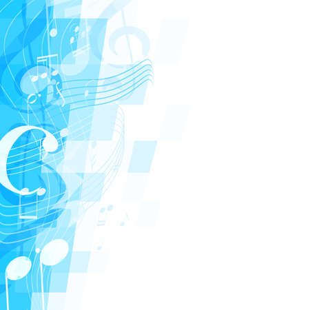 abstract blue musical background with key and notes, musical signsのイラスト素材