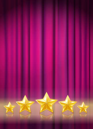purple curtain background with golden stars illustrationのイラスト素材