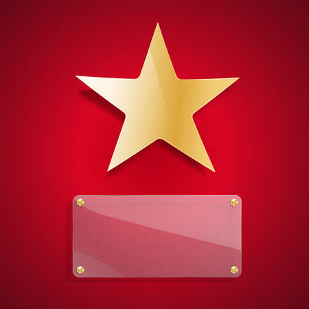 golden star and glass blank background on redのイラスト素材