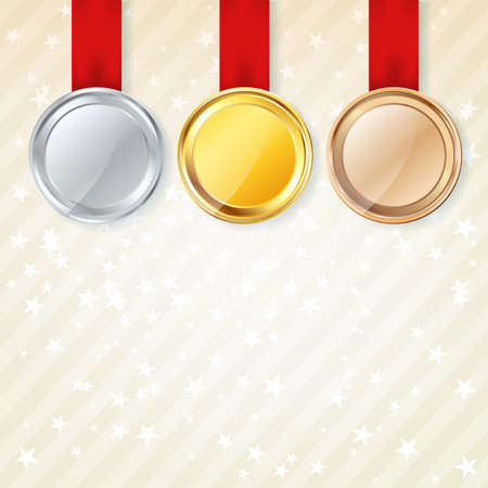 set of medals with red ribbons and starsのイラスト素材