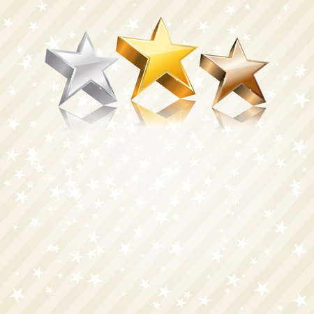 Golden, silver and bronze stars on abstract background. のイラスト素材