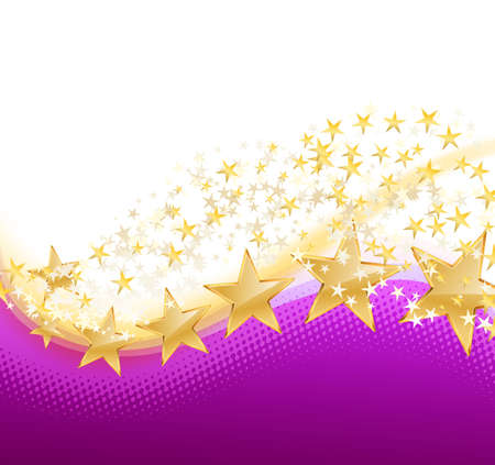 illustration of golden stars flying on purpleのイラスト素材