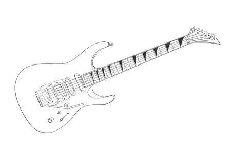 electric guitar drawing on white. line art vector illustrationのイラスト素材