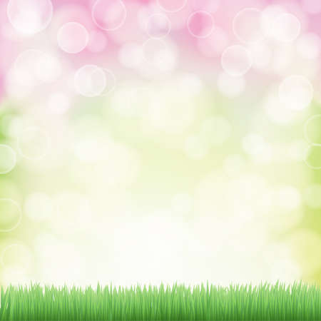spring background with green grass and bokeh effects lights. vectorのイラスト素材