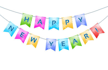 bunting with Happy New Year words and snowflakes on white. vectorのイラスト素材