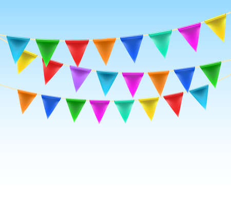 triangular bunting on rope background on blue sky. vectorのイラスト素材