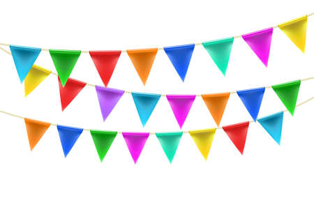 triangular bunting decoration on rope background on white. vectorのイラスト素材