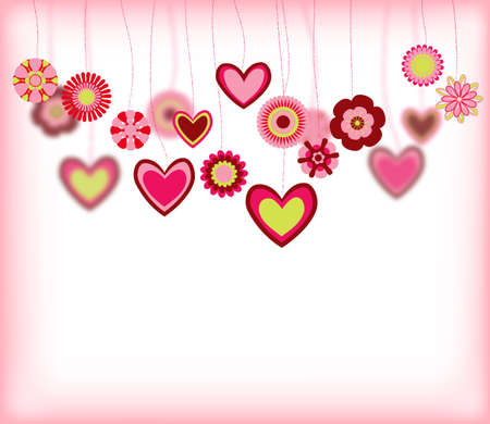 flowers with heart shapes hanging. abstract retro love greeting card. vectorのイラスト素材