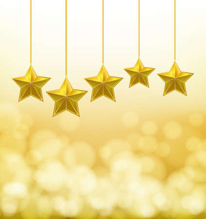 golden stars hanging on ropes on blurry backgroundのイラスト素材
