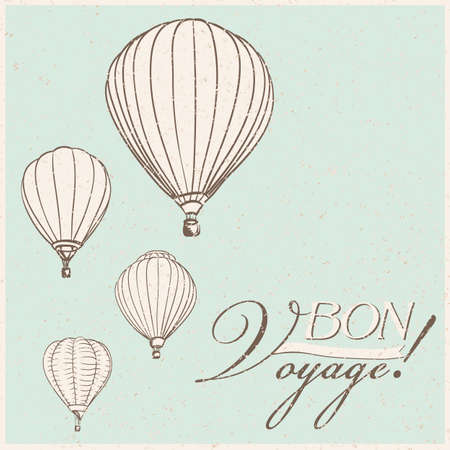 vintage hot air balloons bon voyage background. vectorのイラスト素材