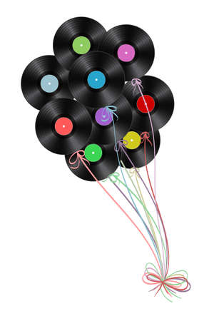 vinyl disks as balloons on white backgroundのイラスト素材