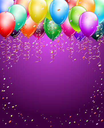 festive colorful balloons as top border with confetti background. space for text. vertical backgroundのイラスト素材