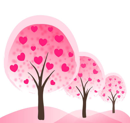 abstract romantic background with pink trees with hearts as flowers.のイラスト素材