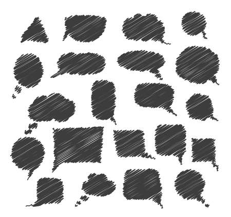 set of hand drawn speech bubbles black on white.のイラスト素材