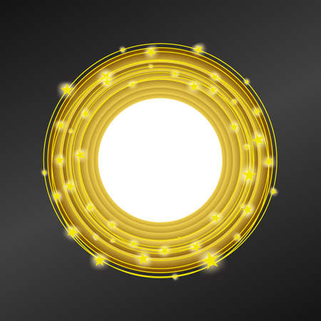 black background with lines, circles and stars. round frame design template.のイラスト素材