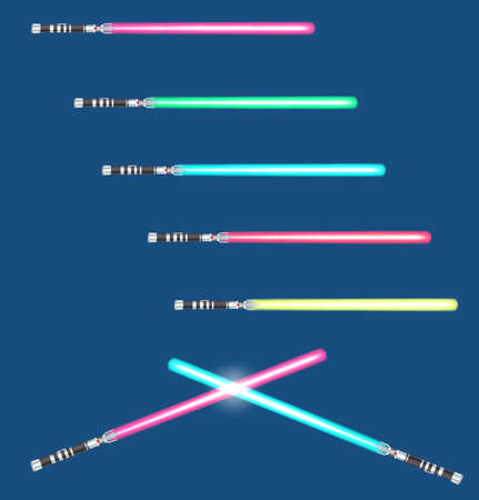 light swords with color variations on blue background.のイラスト素材