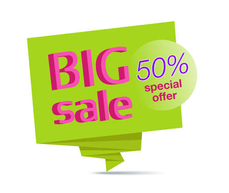big sale green paper banner with discount and special offer.のイラスト素材