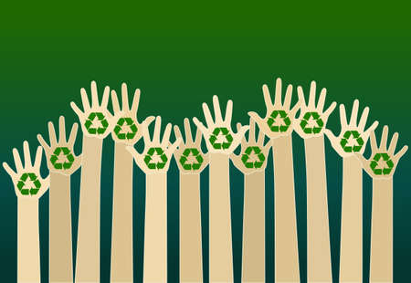 raising carton hands with a recycle symbol. eco friendly design template. vectorのイラスト素材
