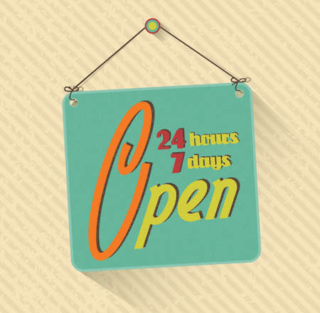 retro open sign. 24 hours 7 days in a week. grunge abstract background. vectorのイラスト素材