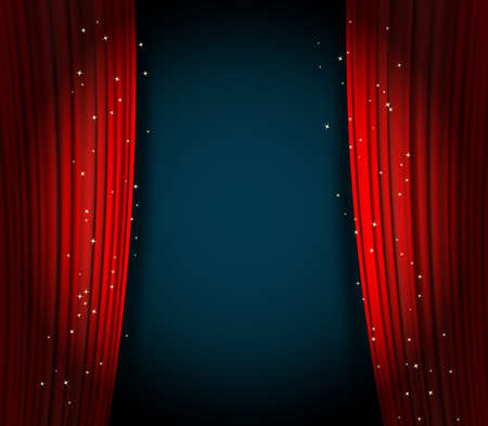 Red Curtains Background Wuth Glittering Stars Open Curtains As