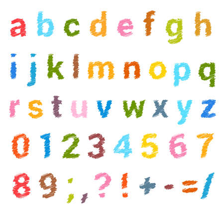 Sketched alphabet set. Capital letters and numbers. vectorのイラスト素材