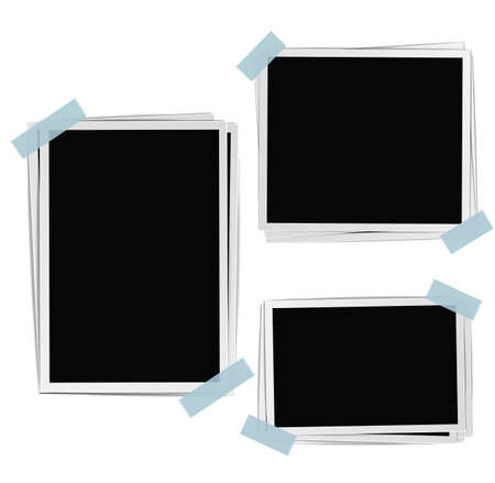 Photo frames composition with tape on white background. Vector design templateのイラスト素材