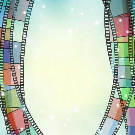 Cinema background with color film strips and glittering starsのイラスト素材