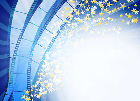 blue abstract background with retro blue film strip and golden starsのイラスト素材