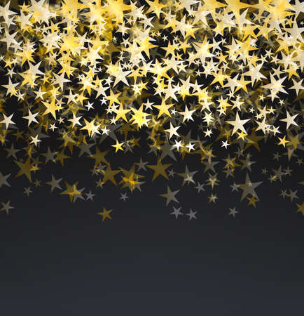 glitter golden stars falling over black background. abstract celebration vector backgroundのイラスト素材