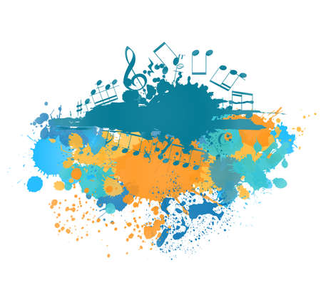 musical notes background with color blots. vector abstract illustrationのイラスト素材