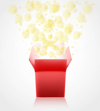 red gift box with surprise opening with glowing glitter. vectorのイラスト素材