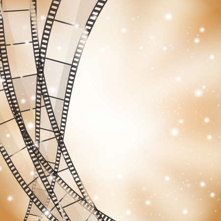 brown cinema background with retro film strips and starsのイラスト素材