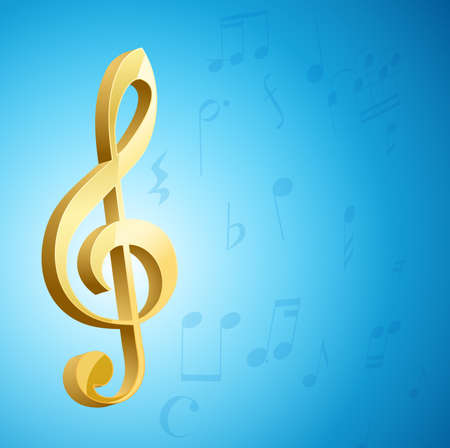 golden g clef musical key and notes over blue background. vectorのイラスト素材
