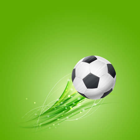 soccer ball flying over green background. vector illustrationのイラスト素材