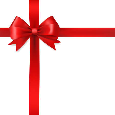 red silky bow ribbon on white background. holidays gift symbol decorative design element. vectorのイラスト素材